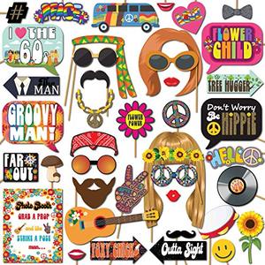 lot 46000367 image: Photo Booth Props - Photo Booth Kit with 8 x 10-Inch Sign,Glue Dots - Hippie Photo Booth Props - 1960 Party Supplies - Props for Woodstock Party