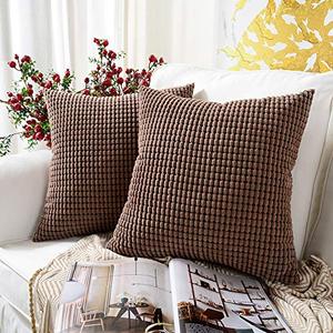 lot 46000374 image: MERNETTE Pack of 2, Corduroy Soft Decorative Square Throw Pillow Cover Cushion Covers Pillowcase, Home Decor Decorations for Sofa Couch Bed Chair 16x16 Inch40x40 cm (Granules Chocolate)