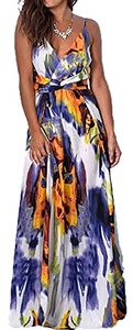 lot 46000378 image: Summer Maxi Dress for Women Sexy V-Neck Floral Boho Wrap Spaghetti Strap Backless Beach Long Dress XL