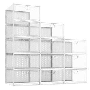 lot 46000383 image: Pinkpum Large Shoe Storage Boxes 12 Pack, Clear Plastic Stackable Shoe Boxes, Shoe Containers Stackable with Lids, Fit up to Womens Size 12 (Large)
