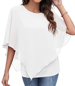 lot 46000391 image: QIXING Womens Summer Plus Size Casual Flowy Loose Short Sleeve Chiffon Elegant Tops Blouses White-XX-Large