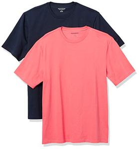 lot 46000415 image: Amazon Essentials Mens Short-Sleeve Crewneck T-Shirt, Pack of 2, Coral PinkDark Navy, X-Large