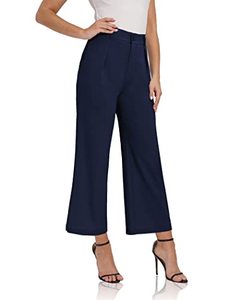lot 46000453 image: siliteelon Womens Wide Pants Stretch Solid Trousers Casual Business Office Leg Palazzo(Navy, 3X-Large)