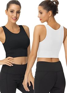lot 46000489 image: Lykoxa High Neck Sports Bra for Women Longline Full Back Coverage Sports Bras Medium Support Padded Workout Crop Tops-2pack Large