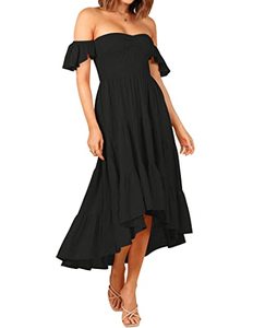 lot 46000496 image: ZESICA Womens 2023 Summer Boho Off Shoulder Short Sleeve Smocked Ruffle Swing High Low Mermaid Cocktail Party Dress,Black,X-Large
