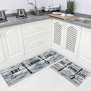 lot 46000514 image: Carvapet Kitchen Mat 2 PCS 17x4817x24 Non-Slip Backing Kitchen Rugs and Mats Pattern Printed Farmhouse Decor Washable Kitchen Floor Mat, Light Grey