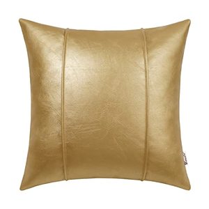 lot 46000520 image: Brawarm Gold Throw Pillow Cover, Gold Faux Leather Pillow Covers 20 X 20 Inches, Hand Stitched Faux Leather with Piping, Decorative Throw Pillow Covers for Living Room Garden
