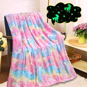 lot 46000524 image: Ezrealhoon Glow in The Dark Blanket Unicorns Valentines Day Gifts for Kids  Toys for 3 4 5 6 7 8 9 Year Old Teenage Girls  Unicorn Birthday Toys Gifts for Girls  Rainbow Unicorn Blanket 50x60