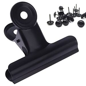 lot 46000532 image: YUCHIYA 12 Pack Metal Clips with 12 Push-pins for Corkboard,Bulldog Clips for Hanging Pictures,Small Hinge Clips for Crafts,Mini Binder Clips Paper File Clamps for Office School(0.87 Inch,Black)