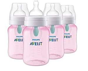 lot 46000533 image: Philips AVENT Anti-Colic Baby Bottles with AirFree Vent, 9oz, Pink, Pack of 4, SCY70314 (B0961NJTX5)