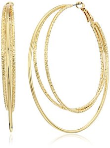 lot 46000547 image: Guess Smooth and Textured Wire Gold Hoop Earrings