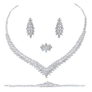 lot 46000555 image: Jorsnovs 4pcs Formal Indian Bridal Jewelry Cubic Zirconia Bridesmaid Necklace and Earrings Bracelet Ring Set Wedding Prom Party for Women Evening Wear