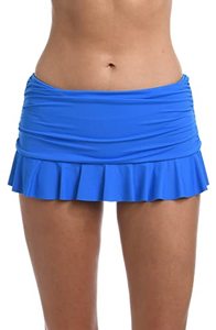 lot 46000559 image: La Blanca Womens Island Goddess Skirted Ruffle Hipster Bikini Swimsuit Bottom, Capri Blue, 14
