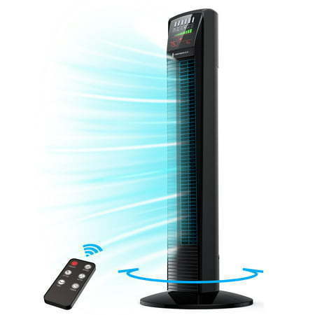 lot 20573 image: TaoTronics Tower Fan 35 65° Oscillating Cooling Fan Powerful Floor Fan with Remote LED Display 3 Speeds 9 Modes Up to 12H Timer Portable Bladeless Standing Fan for Bedroom Living Room Office