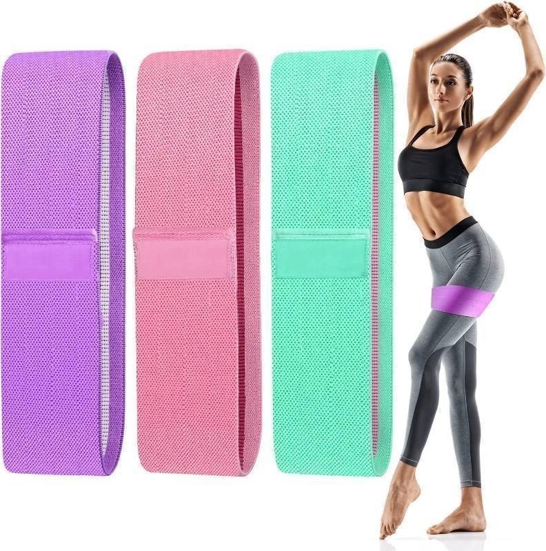 lot 20752 image: Exercise Workout Bands Resistance Bands with 3 Resistance Levels 3 Colors, Non-Slip Women Fitness Band for Squat Glute Hip Training (Set of two)
