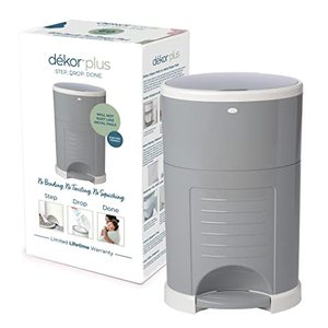 lot 2032 image: Dekor Plus Hands-Free Diaper Pail  Gray  Easiest to Use  Just Step  Drop  Done  Doesnt Absorb Odors  20 Second Bag Change  Most Economical Refill System Great for Cloth Diapers