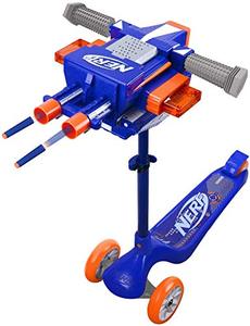 lot 2034 image: NERF Kick Scooter for Kids, Dual Barrel Blaster Fires Up to 40 Feet, Supports Up to 150lbs, Rear Brake, Sturdy Steel Frame, Wide Surface Textured Molded Deck, Outdoor Activities for BoysGirls