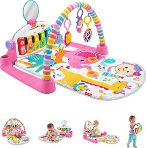 lot 2044 image: Fisher-Price Baby Playmat Deluxe Kick & Play Piano Gym With Musical -Toy Lights & Smart Stages Learning Content For Newborn To Toddler, Pink
