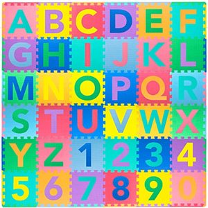 lot 2045 image: ProSource Kids Puzzle Alphabet, Numbers, 36 Tiles and Edges Play Mat, 12 by 12,Abc & 123