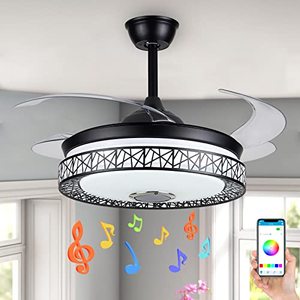 lot 2057 image: PINFM 42in Ceiling Fan with Lights, 72W Retractable Ceiling Fan with Colored Lights, 6-speeds Ceiling Fan with Lights and Bluetooth Speaker, Timming(124h) Ceiling Fans with Lights and Remote