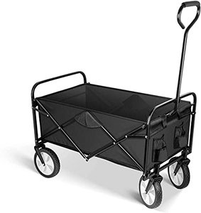 lot 2060 image: YSSOA Folding Garden Cart PRO, Collapsible Wagon with 360 Degree Swivel Wheels & Adjustable Handle, Black, 220lbs Weight Capacity