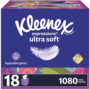 lot 2071 image: Kleenex Expressions Ultra Soft Facial Tissues, Soft Facial Tissue, 18 Cube Boxes, 60 Tissues per Box, 3-Ply (1,080 Total Tissues)