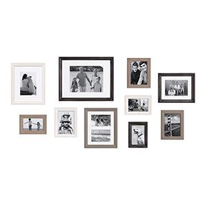 lot 2074 image: Kate and Laurel Bordeaux Gallery Wall Frame Kit, Set of 10 with Assorted Size Frames in Modern Farmhouse Finishes of Black, White and Gray
