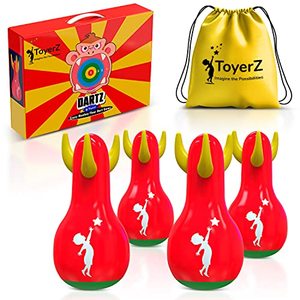 lot 2091 image: ToyerZ Inflatable Lawn Darts Outdoor Games for Kids & Adults - Family Yard Game Set with 4 Dart Pins, Mat, Pegs, & Tote Bag - Fun Throw Sports Activities for Indoor, Backyard, Camping, or Beach Party