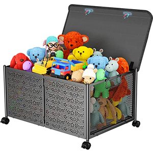lot 2094 image: PHINOX Toy Box Storage, Toy Chest Toy Organizers and Storage Bins, Large Toy Box for Boys Girls, 70L Toy Storage Organizer with Wheels, Collapsible Metal Kids Toy Storage for Nursery, Playroom,1 Pack