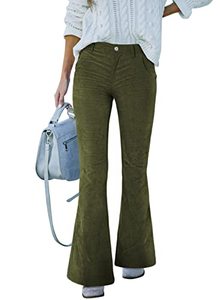 lot 2102 image: Sidefeel Women Corduroy Flare Pants Bell Bottom Vintage Trousers US8 Amy Green Size 8