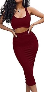 lot 2109 image: GOBLES Womens Sexy Summer Outfits Bodycon Midi Skirt 1 Piece Dress Wine Red Small