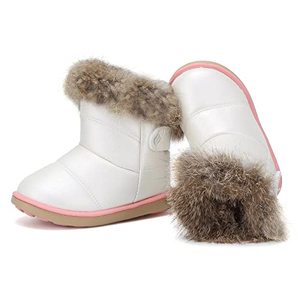 lot 2120 image: CIOR Toddler Snow Boots for Girls Boys Winter Warm Kids Button Boots Outdoor Shoes TXA-88-White-26
