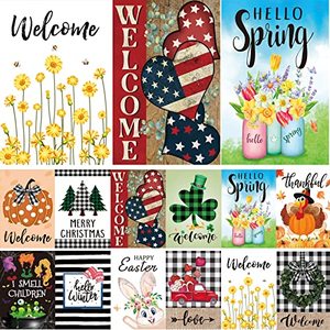 lot 2126 image: Seasonal Garden Flags Set of 12 Double Sided 12 x 18 Inch Yard Flags,small garden flags for outside, Christmas Spring Seasonal Flags for Outdoor Decorations,Holiday Garden Flags for All Seasons