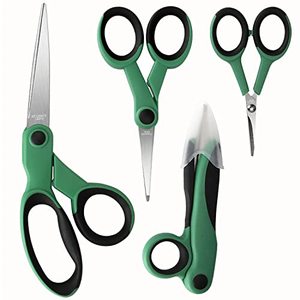 lot 2132 image: Premium Tailor Sewing Scissors Bundle, 8.1 Heavy Duty Sharp Fabric Scissors, 5.14 Detail Embroidery Scissors, 5 Thread Snips with Comfort Grip Olive Green