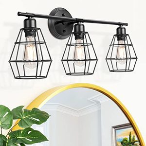 lot 2150 image: SHINE HAI 3-Light Industrial Bathroom Vanity Lights, Farmhouse Wall Light Fixture, Metal Cage Wall Sconce, Vintage Porch Wall Lamp for Mirror Cabinets, Kitchen, Living Room, Workshop