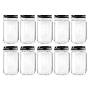 lot 2156 image: novelinks 16 Ounce Clear Plastic Jars with Black Lids - Refillable Round Clear Containers Clear Jars Storage Containers for Kitchen & Household Storage - BPA Free (10 Pack)