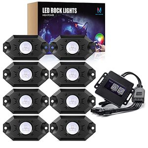 lot 2157 image: MICTUNING 2nd-Gen RGB LED Rock Lights with Bluetooth Controller, Timing Function, Music Mode - 8 Pods Multicolor Neon LED Light Kit