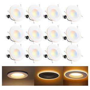 lot 2158 image: Mounight 12 Pack 56 Inch 5CCT LED Can Lights with Night Light, CRI90, 1100lm, 15W100W, Baffle Trim, 2700K3000K3500K4000K5000K Rated Retrofit Recessed Lighting, Install in Can