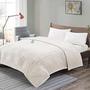 lot 2159 image: Degrees of Comfort Electric Blanket Twin XL, Heated Blanket for Bed,Single Control WAuto Shut Off, Machine Washable  Ivory, 64Wx86L