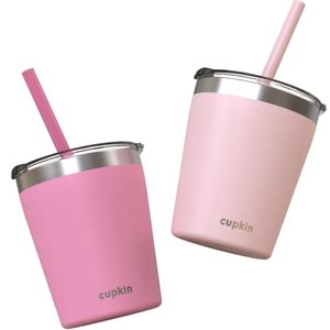 lot 2162 image: CUPKIN Kids Tumblers - The Original 8 oz Stackable Stainless Steel Kids Cup with Straws - Set of 2 Powder Coated Insulated Toddler Tumbler  BPA Free Lids  Silicone Straws (Polignac  Potpourri)