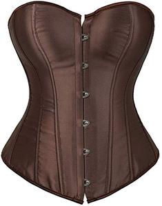 lot 2183 image: Blidece Womens Lace Up Boned Bustier Corset Top Sexy Lingerie Sets Brown Satin Waist Cincher XL