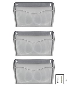 lot 2188 image: EasyPAG Wall File Holder Hanging Organizer 3 Mesh Collection Single Pocket for Office and Home,Silver