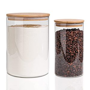 lot 2189 image: ComSaf Glass Jar with Airtight Lid (101 Oz37 Oz), Glass Food Storage Container with Bamboo Lid, Clear Glass Food Canister Set of 2 for Dry Food Like Rice, Sugar, Flour, Pasta, Cereal, Beans, Nuts