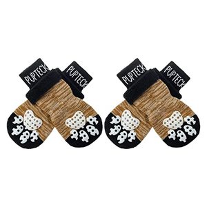 lot 2204 image: PUPTECK Double Side Anti-Slip Dog Socks - 4 Pack Dog Paw Protection for Puppy Indoor Traction Wear on Hardwood Floor for Small and Medium Dogs, Soft and Comfortable with Adjustable Straps