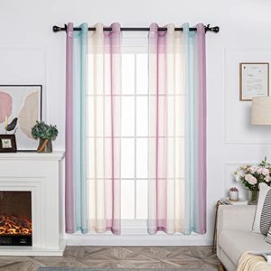 lot 2206 image: FY FIBER HOUSE Linen Look Sheer Curtains 84 Inches Long Grommets Voile Curtain Panels for Bedroom Living Room 52Wx84L Inch 2 Panels PurplePinkBlueMulticolor