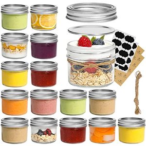 lot 2221 image: ComSaf Mini Mason Jars 4oz - 16 Pack, Regular Mouth Mason Jar with Lids and Seal Bands, Small Glass Canning Jar for Spice, Jam, Honey, Jelly, Dessert, Shower Wedding Favors, DIY Candles Decor