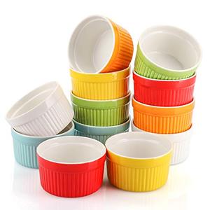 lot 2222 image: Foraineam 12 Pack 6 oz Ramekins Bakeware 6 Colors Porcelain Souffle Dishes Dessert Custard Baking Cups for Souffle, Creme Brulee and Ice Cream