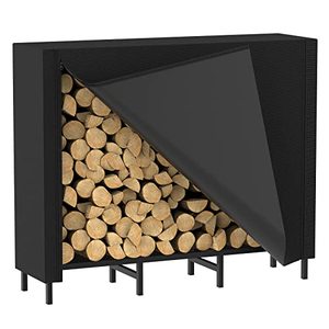 lot 2223 image: CADUKE 4ft Firewood Rack Outdoor with Cover Firewood Log Rack for Fireplace Firewood Storage Rack Heavy Duty Log Holder Indoor Fire Wood Rack Stand, Black