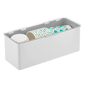lot 2226 image: mDesign Plastic Household Stackable Storage Organizer Box Containers with Hinged Lid for Bedroom, Bathroom, Entryway, Hallway, Kitchen, Garage, Playroom, or Craft Room, Light GrayClear