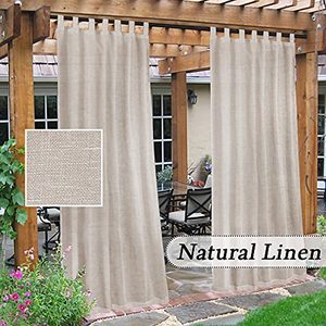 lot 2231 image: Outdoor Linen Sheer Curtains for Patio Waterproof - IndoorOutdoor Divider Privacy Added Light Filtering Porch Decor with Detachable Self-Stick Tab Top for GazeboCabana, Natural, 2 Pieces, W52 x L108